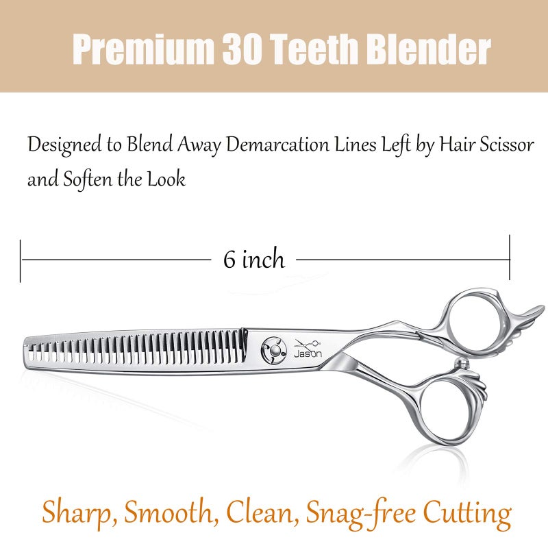 JASON 6" Blending Hair Scissors, 30 Teeth Hair Thinning Scissor Professional Trimming Hair Cutting Shears for Barber, Hairdresser, Stylist, Women and Men, Japanese 440C Stainless Steel Christmas Gift - Image 2